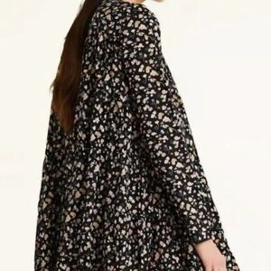 Zara Black Floral Tiered Midi Dress with Neutral Blossoms